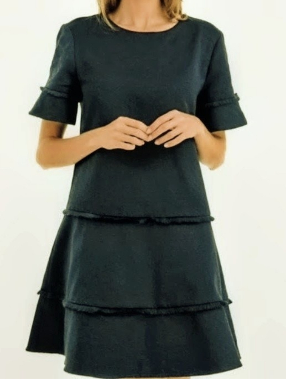 Marie Oliver Tiered Fringe Mini Dress Forest Green XS